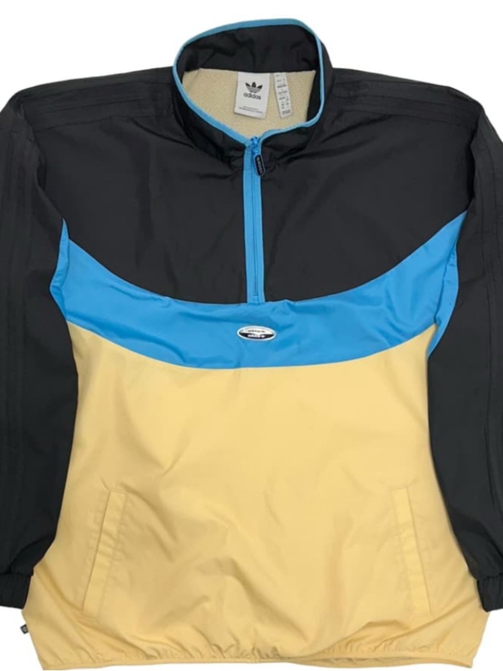 Vintage Y2K adidas Black, Sky Blue & Pale Yellow Half-Zip Windbreaker jacket